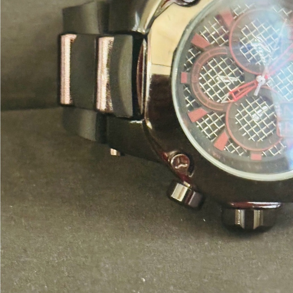 Black Men's Sport Chronograph Watch with Red Accents - Picture 6 of 9